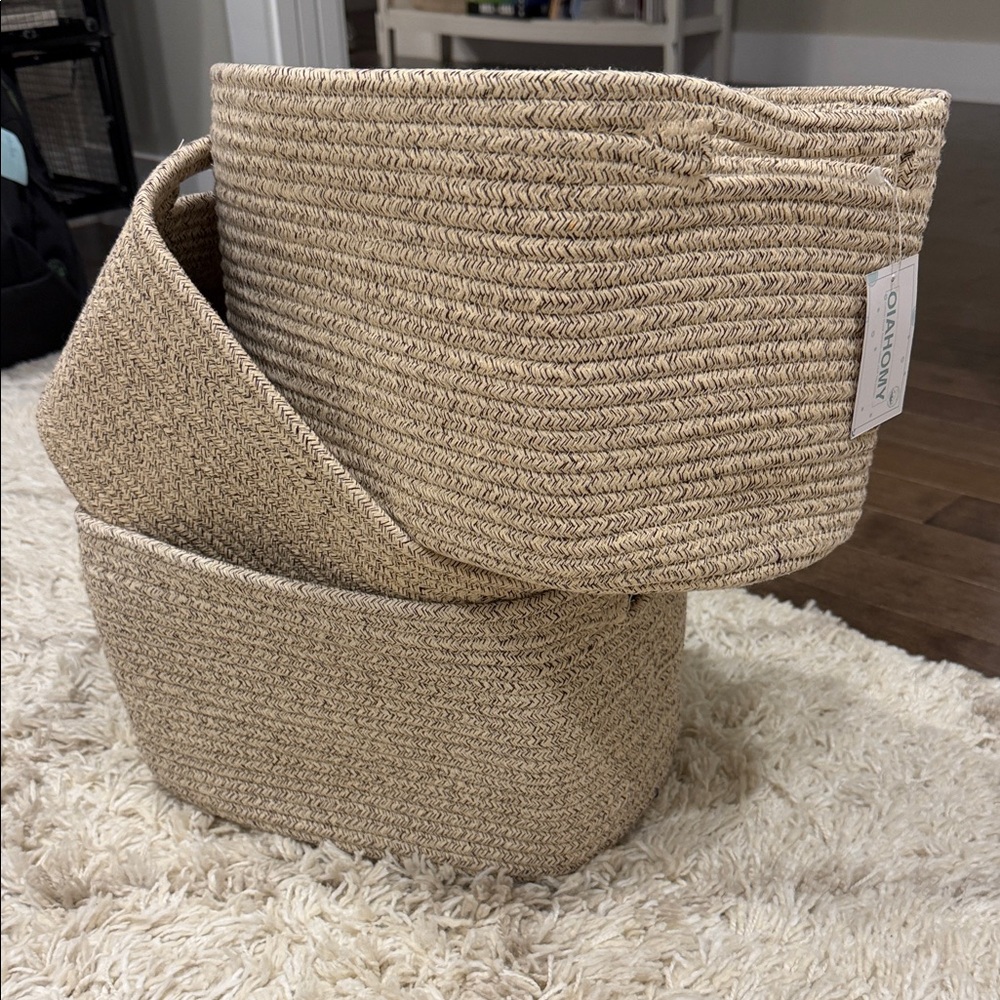 Set of 3 Natural Tan Woven Storage Baskets